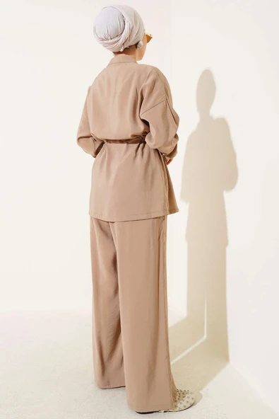 Fermuarlı Beli Tünelli İkili Takım Latte - Resim 3