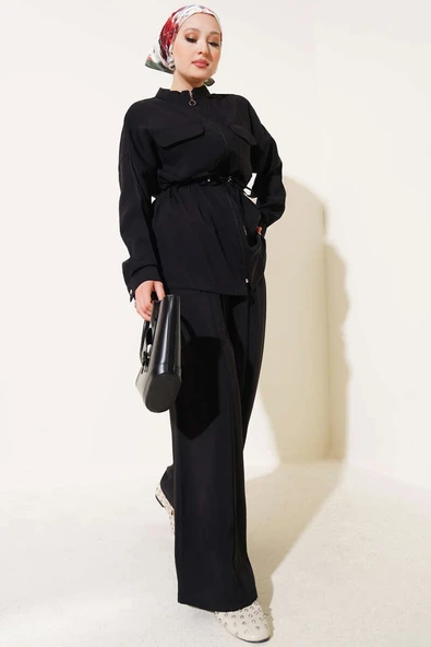 Fermuarlı Beli Tünelli İkili Takım Siyah ürün görseli 1
