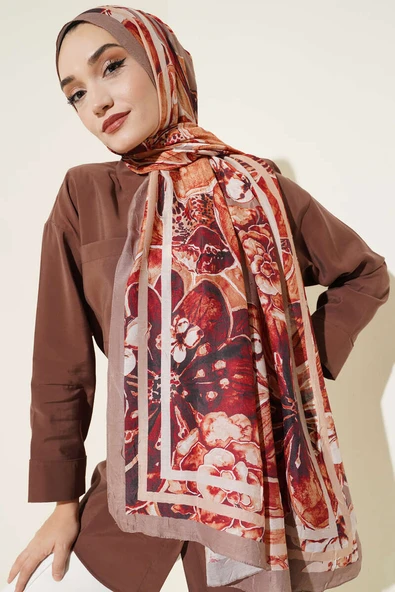 Şerit Geçişli Otantik Desenli Şal Camel - Resim 2