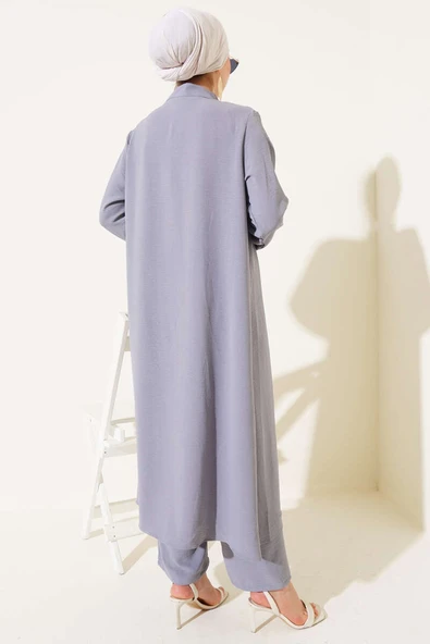 Gizli Düğmeli Salaş İkili Takım Gri - Resim 3