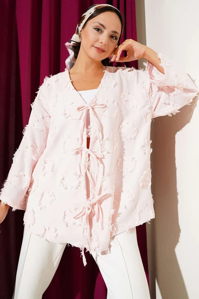 Üç Bağcıklı Püsküllü Kimono Pudra ürün görseli 1