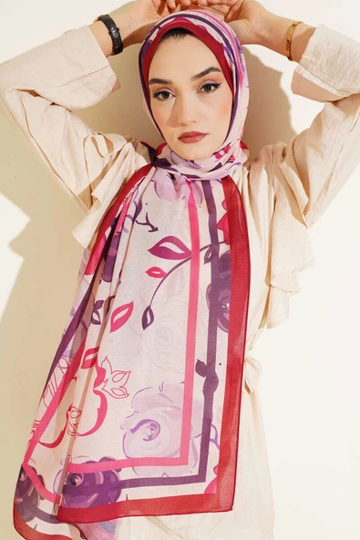 Gül Motifli Şal Bordo - Resim 2