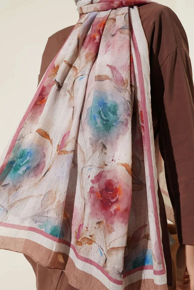 Flower Desen Bambu Kraş Şal Taba - Resim 4