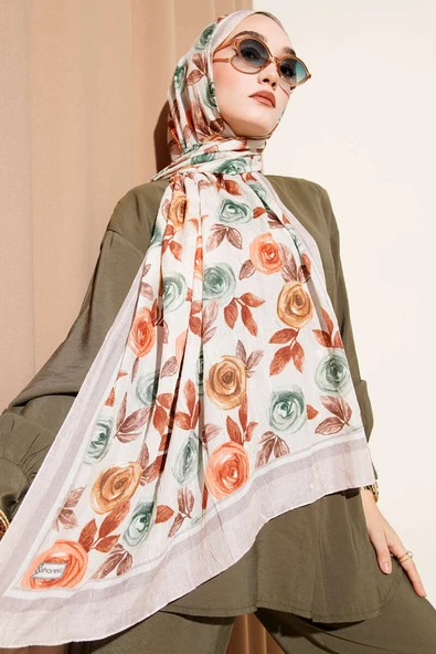 Floral Desenli Bambu Kraş Şal Taş - Resim 2