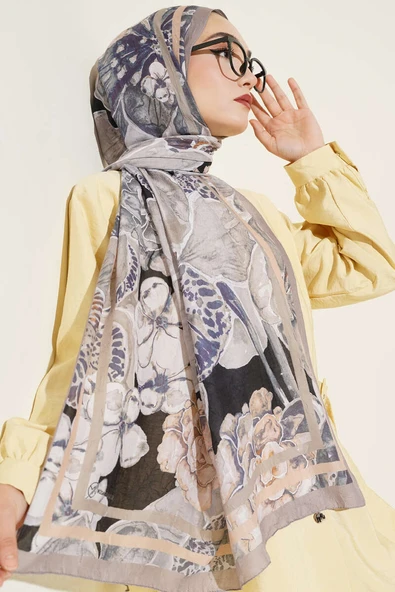 Şerit Geçişli Otantik Desenli Şal Vizon - Resim 2