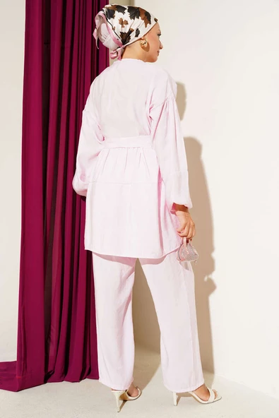 Fermuarlı Taş Detaylı İkili Takım Pembe - Resim 3