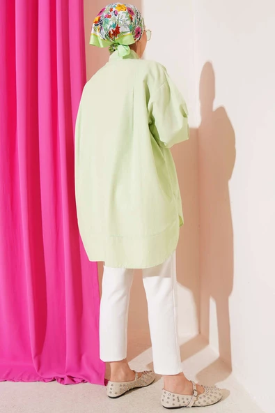 Kolu İp Bağlamalı Yırtmaçlı Tunik Su Yeşili - Resim 3