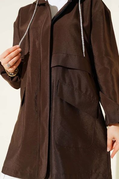 Çift Cepli Gizli Fermuarlı Kap Kahve - 4