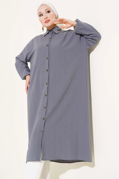 Boydan Düğmeli Uzun Tunik Kayrak Grisi - Resim 2