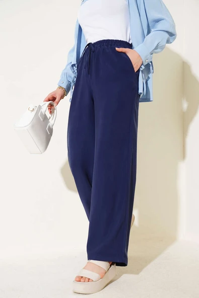 Bel Lastikli Tencel Pantolon Lacivert ürün görseli 1