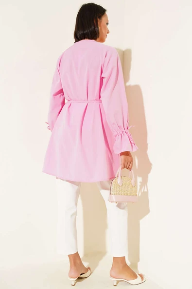 Bilek Tünelli Brit Düğmeli Gömlek Pembe - Resim 3