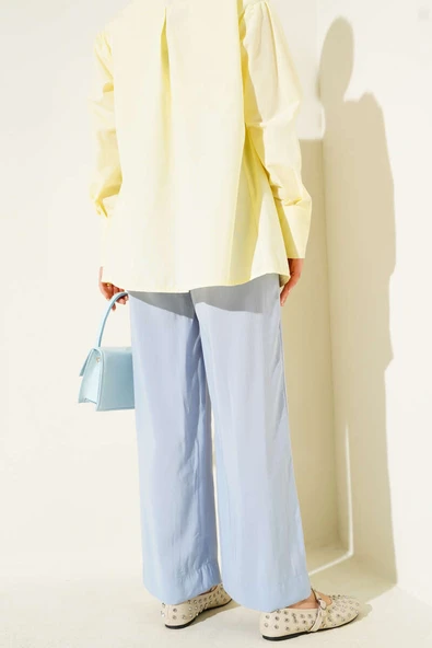 Parlak Görünümlü Kumaş Pantolon Bebe Mavi - Resim 3