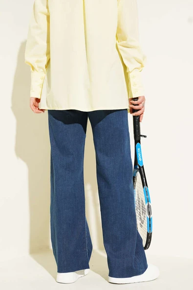 Salaş Kesik Paça Pantolon Koyu Mavi - Resim 3