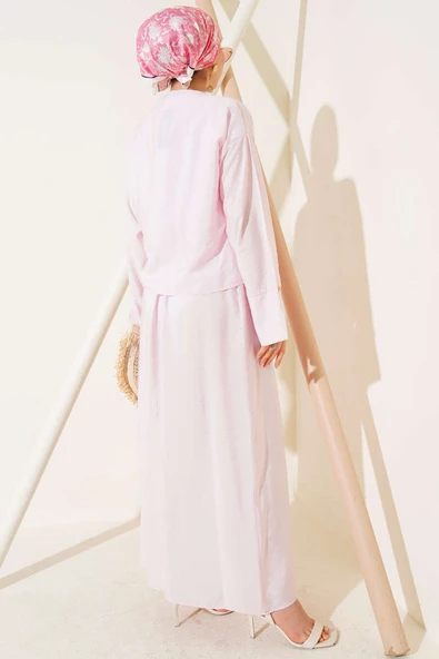 Önü İp Bağcıklı Jile İkili Takım Pembe - Resim 3