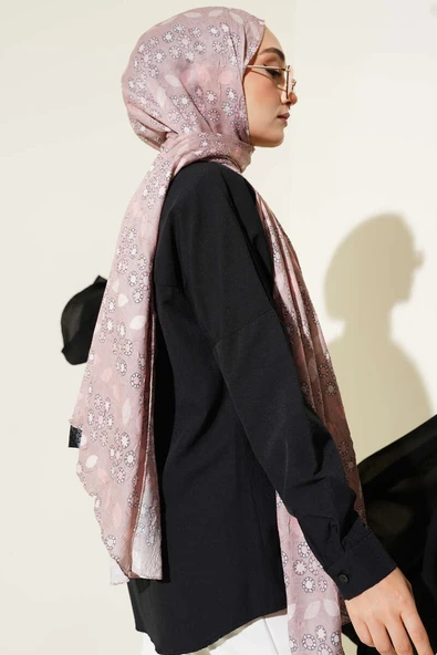 Çiçek Desenli Bambu Kraş Şal Latte - Resim 3