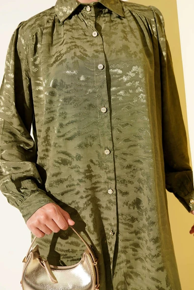 Jakar Desenli Tunik Haki - Resim 4