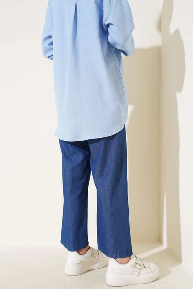 İp Bağcıklı Beli Lastikli Pantolon Kot - Resim 3