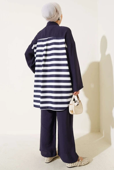 Arkası Çizgi Detaylı İkili Takım Lacivert - Resim 3