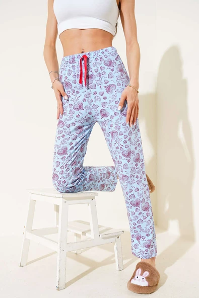 Kalp Motifli Pijama Altı Mavi - Resim 2