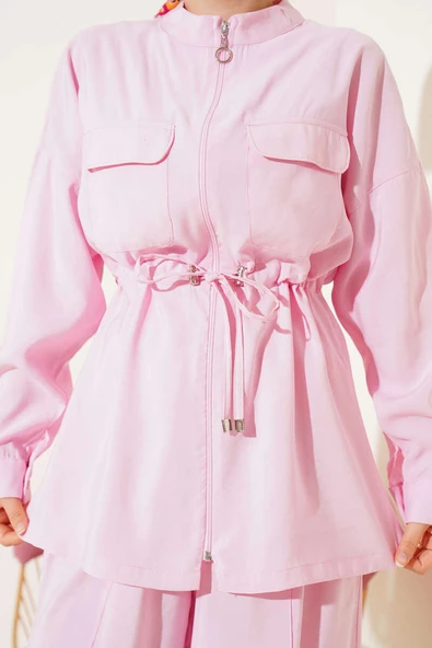 Fermuarlı Beli Tünelli İkili Takım Pembe - Resim 4