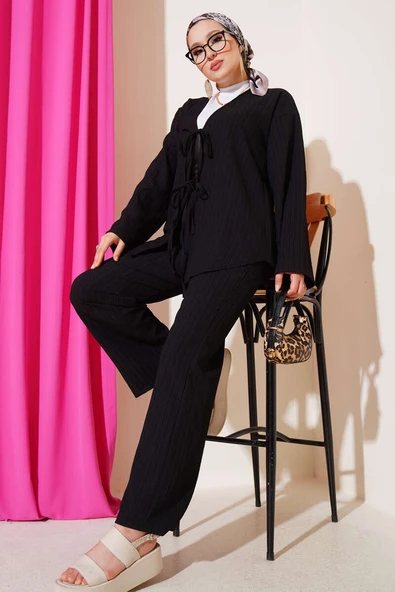 Bürümcük Önü İp Bağcıklı İkili Takım Siyah - Resim 2