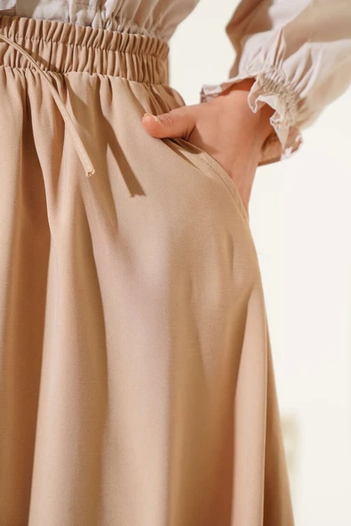 Yandan Cepli Basic Etek Latte - Resim 4