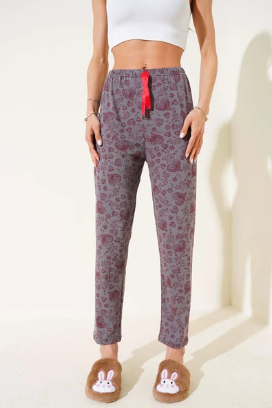 Kalp Motifli Pijama Altı Füme - Resim 2