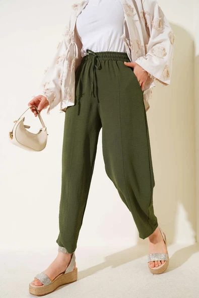 Çımalı Belinden Bağlamalı Pantolon Haki ürün görseli 1