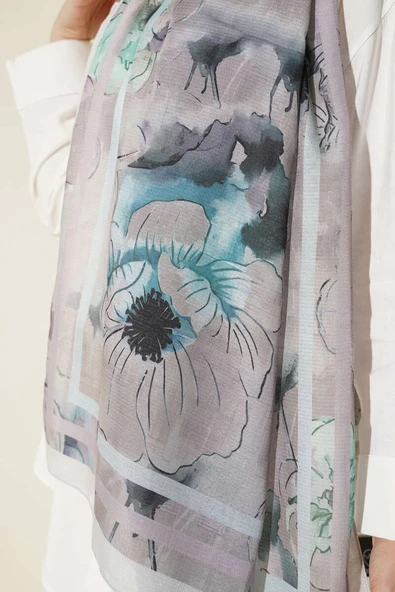 Çiçekli Şerit Geçiş Detaylı Şal Taş - Resim 4