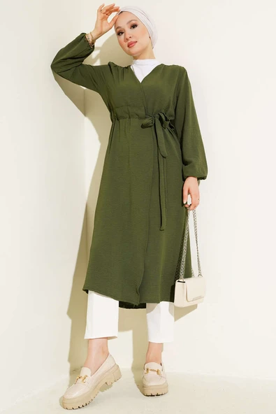 Ayrobin İçten Bağcıklı Hırka Haki - Resim 2