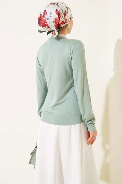 Düğmeli Kısa Viskon Hırka Mint - Resim 3