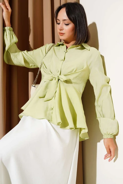 Ön Bağlamalı Kol Lastikli Tunik Su Yeşili ürün görseli