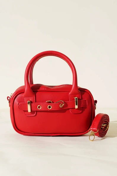 Kanca Kemer Detaylı Mini Çanta Kırmızı - Resim 2