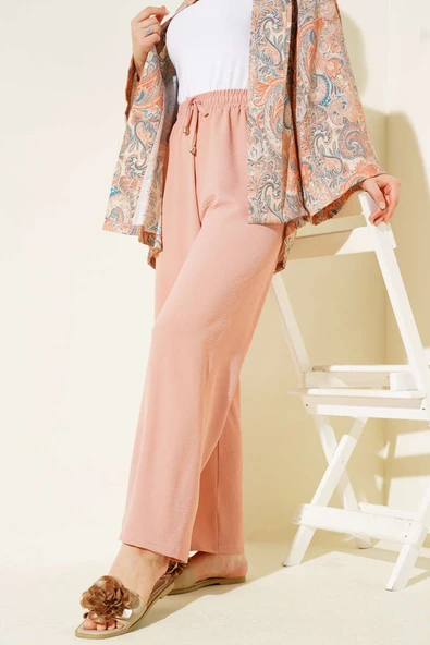 Ayrobin Bol Paça Pantolon Pudra - Resim 2