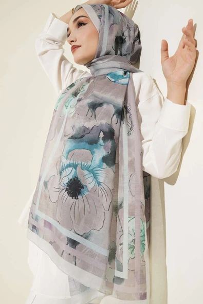Çiçekli Şerit Geçiş Detaylı Şal Taş ürün görseli 1