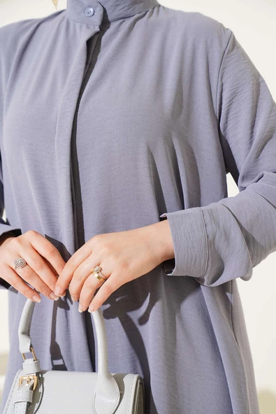 Gizli Düğmeli Salaş İkili Takım Gri - Resim 4