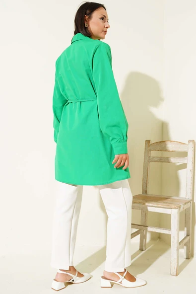 Önü Pensli İp Kuşaklı Tunik Yeşil - Resim 3