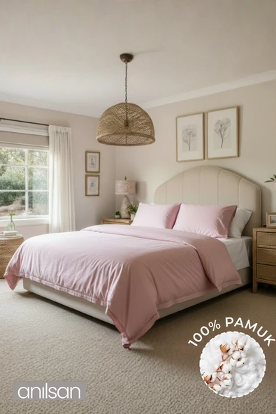 Düz Pudra Çift Kişilik Nevresim Seti %100 Pamuk, 63tel (Nevresim+Yastık Kılıfı)