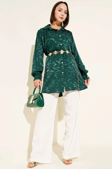 Jakar Desenli Tunik Zümrüt - Resim 2