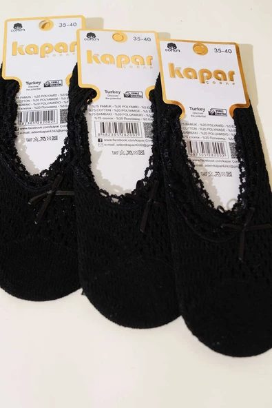 Bayan 4lü File Fiyonklu Çorap Siyah - Resim 2
