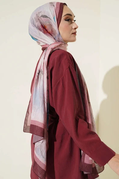 Flower Desen Bambu Kraş Şal Acı Kahve - Resim 3