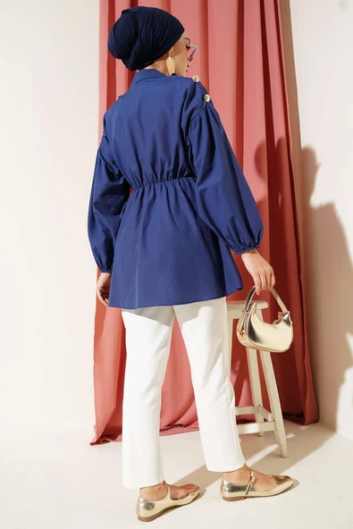 Omuz Gold Düğme Detaylı Tunik Lacivert - Resim 3