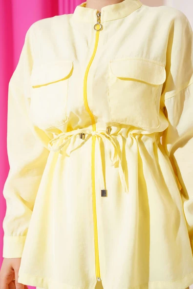 Fermuarlı Beli Tünelli İkili Takım Sarı - Resim 4