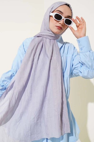 Kırışık Bambu Soft Şal Gri - Resim 2