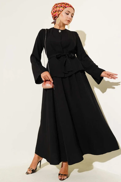 Belden Bağlamalı Etekli İkili Takım Siyah ürün görseli 1