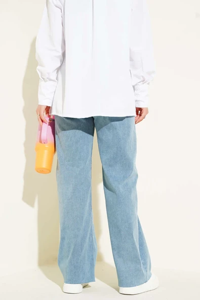 Salaş Kesik Paça Pantolon Açık Mavi Kar - Resim 3