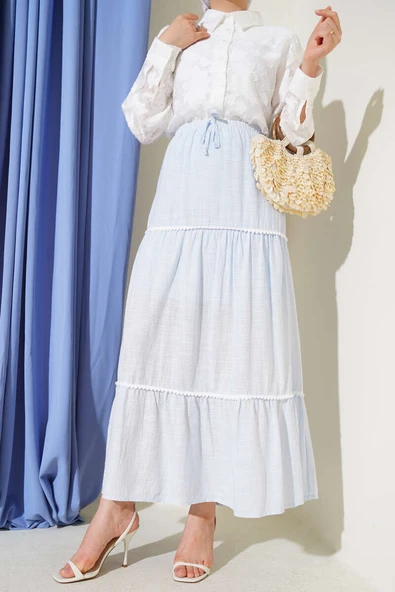 Mini Pon Pon Detaylı Etek Mavi ürün görseli 1