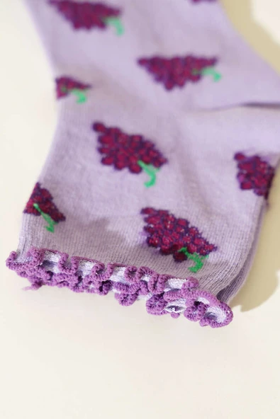 Kadın Meyve Figürlü Soket Çorap Lila - Resim 2
