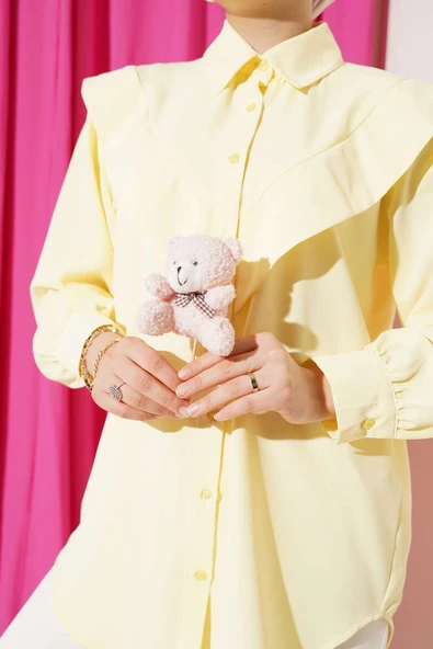 V Detaylı Gömlek Sarı - Resim 4