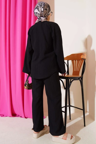 Bürümcük Önü İp Bağcıklı İkili Takım Siyah - Resim 3